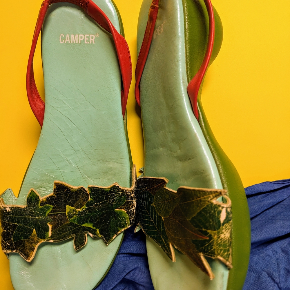 Camper Vibrant Green and Red Sandals